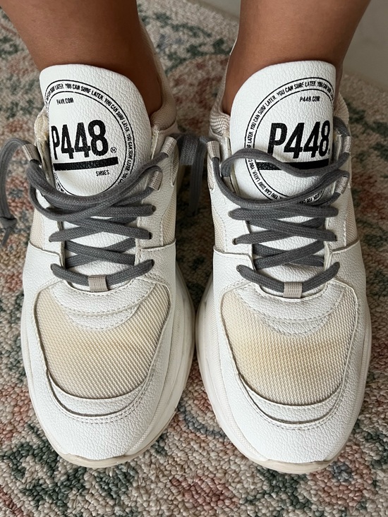 P448 Shoes - P448 White & Beige Leather Mesh Sneakers size 38
